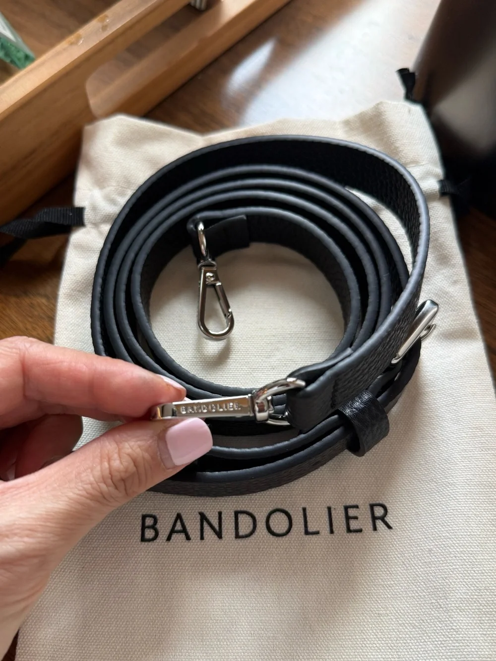 New!!! Bandolier Hailey Black Leather Adjustable Crossbody Strap Silver Hardware
